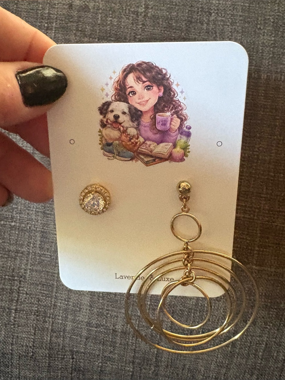 Found Family Set | Modern Earrings | Gold Tone Hoops & Crystal Statement OOAK